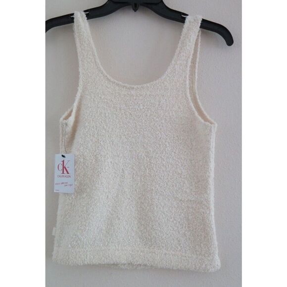 Calvin Klein QS6721 100 Women's Sz S Ivory Plush Cozy Sleep Tank - Picture 2 of 6